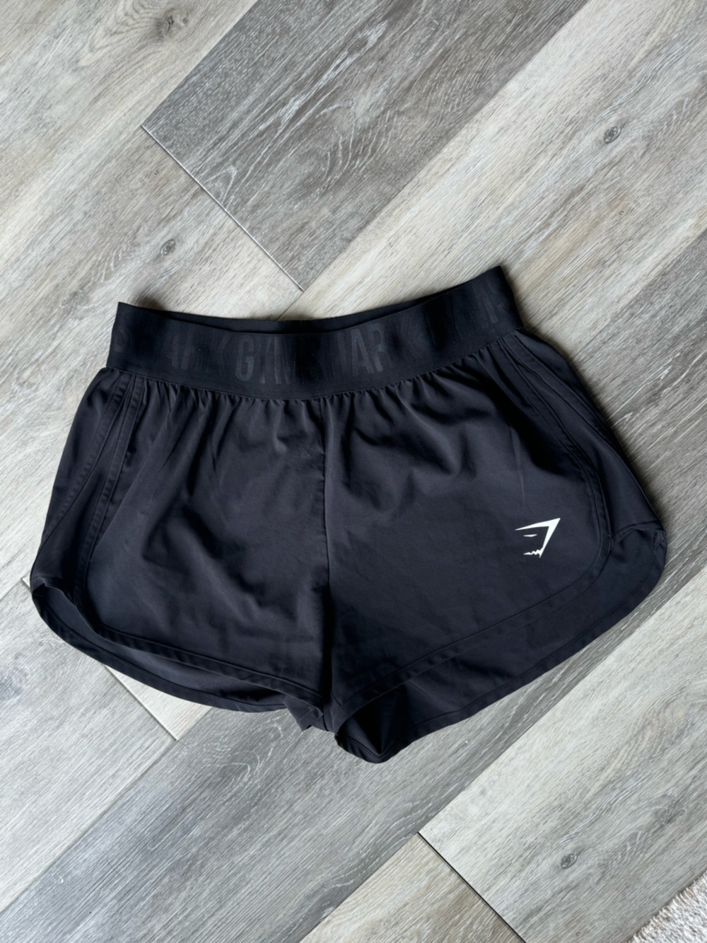 Gymshark Women’s Black Athletic Running Shorts with White Logo